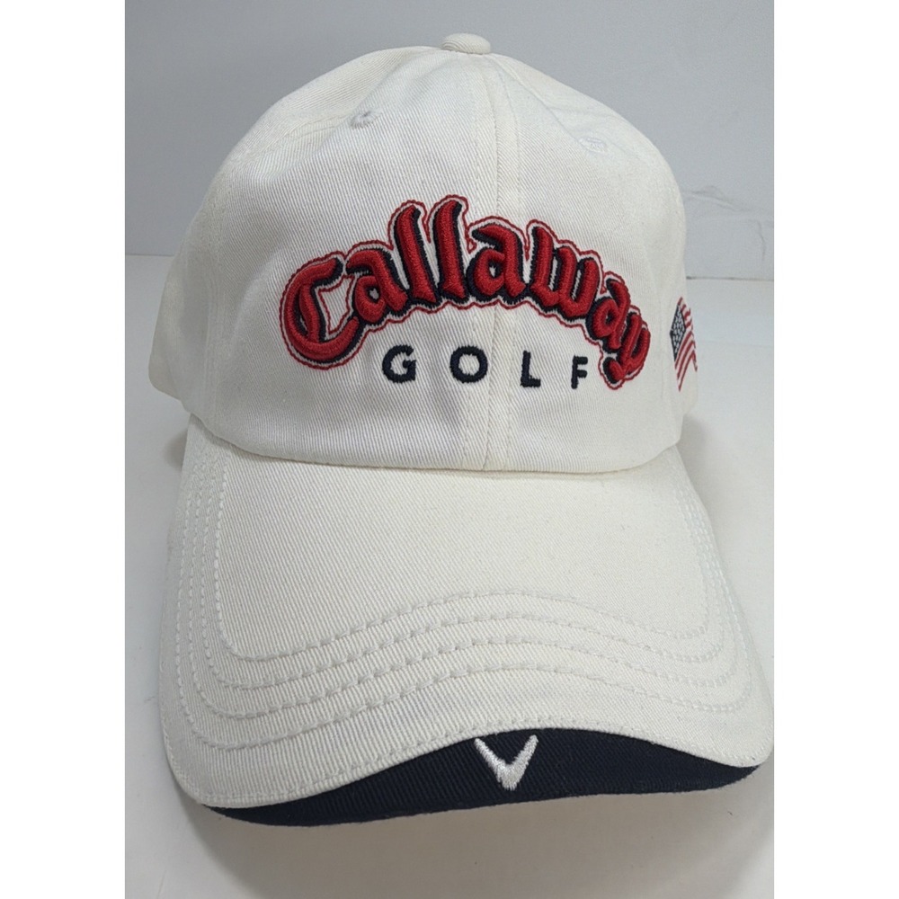 Callaway Golf Hat Mens White Red USA Flag Embroidered Adjustable Cotton Cap